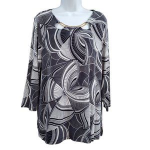 CHICO'S TRAVELERS Top with Gold Detail at Neck  Size 2 (L/12)